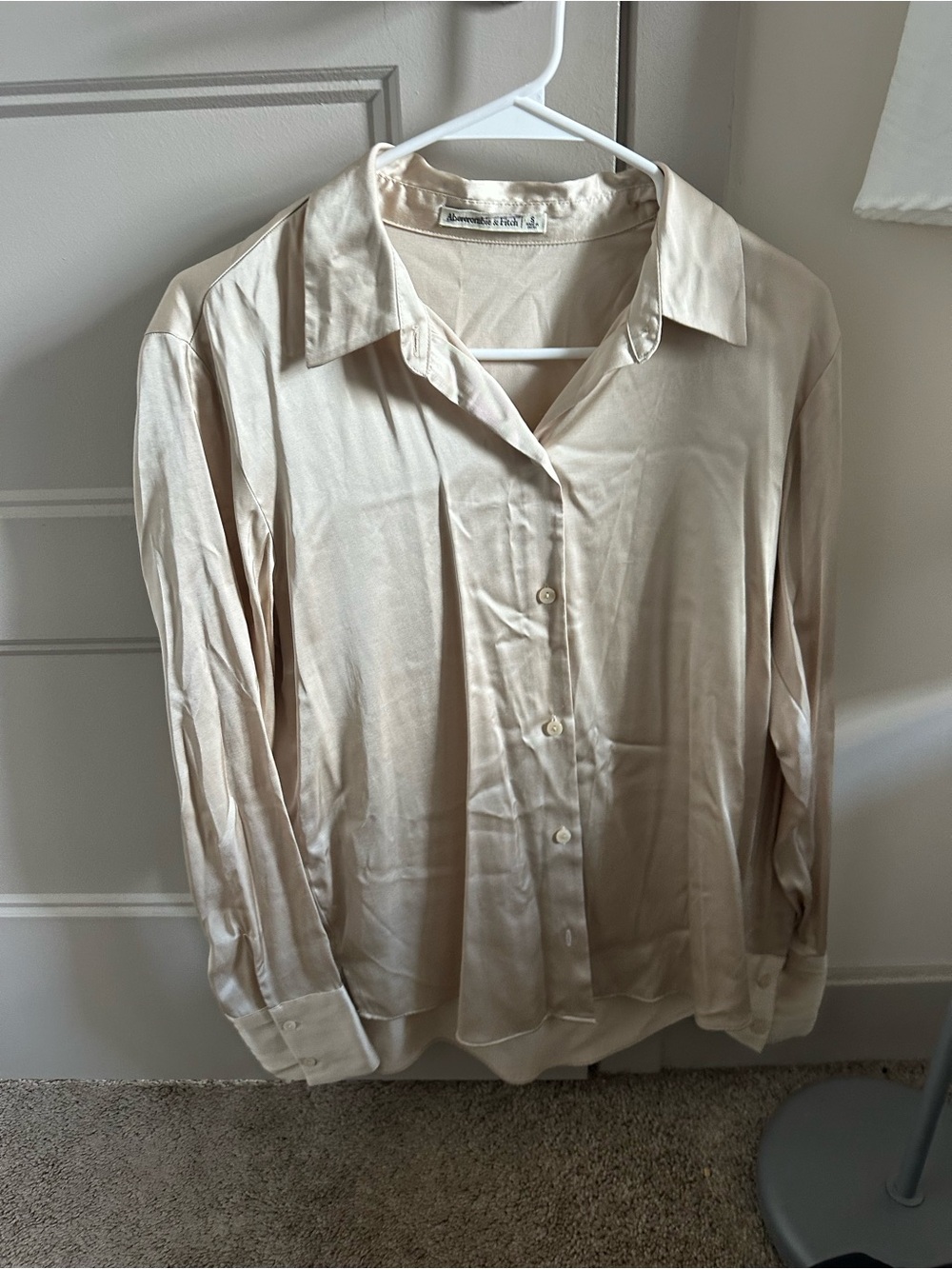 Abercrombie & Fitch Cream Satin Button-Down Shirt